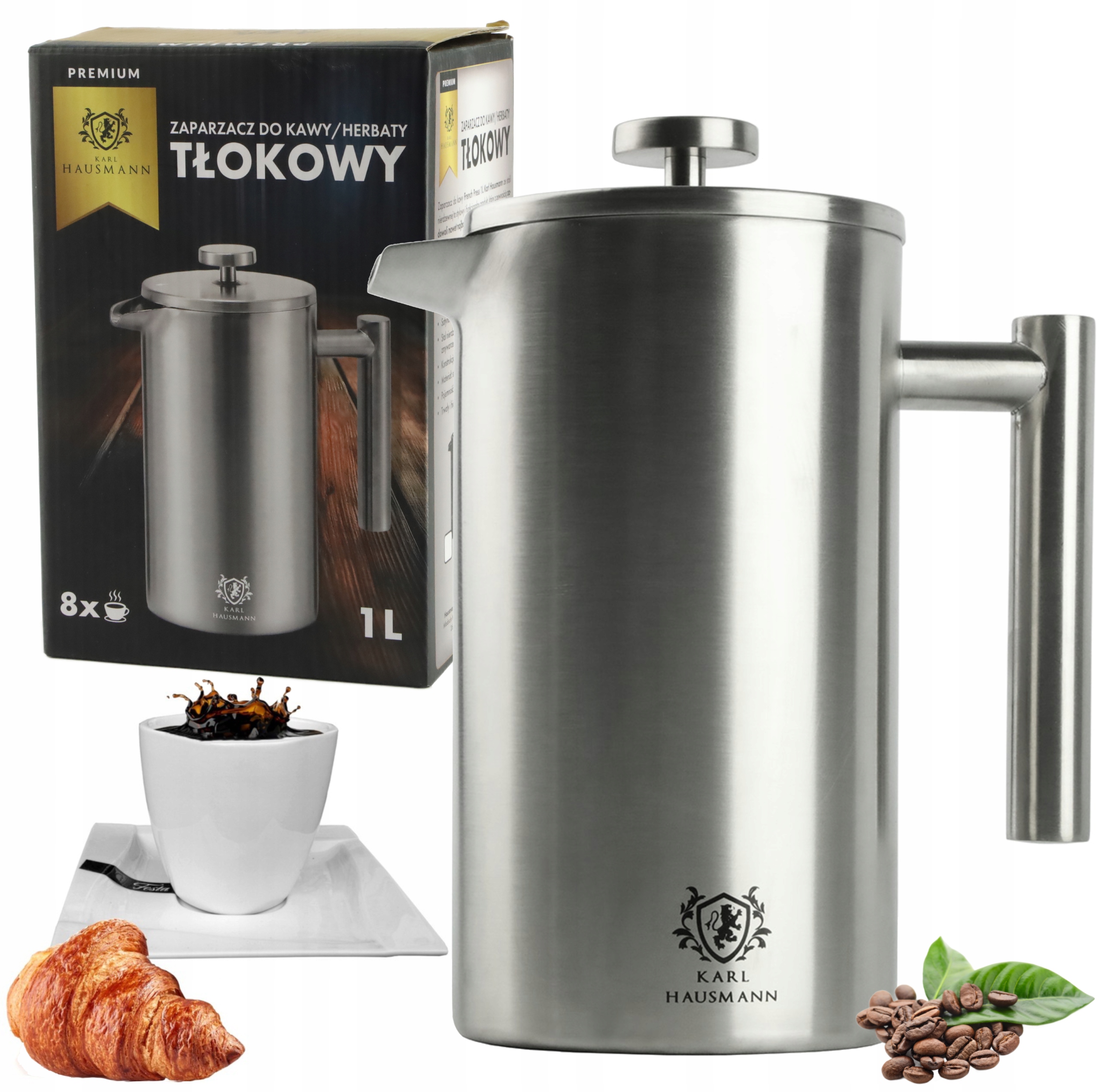 Zaparzacz Tłokowy Do Kawy French Press Kawiarka Dzbanek 1L Stal Nierdzewna
