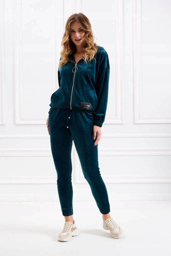 Velurové kalhoty Lalous Barva Lahvově Zelená Barva vel. S