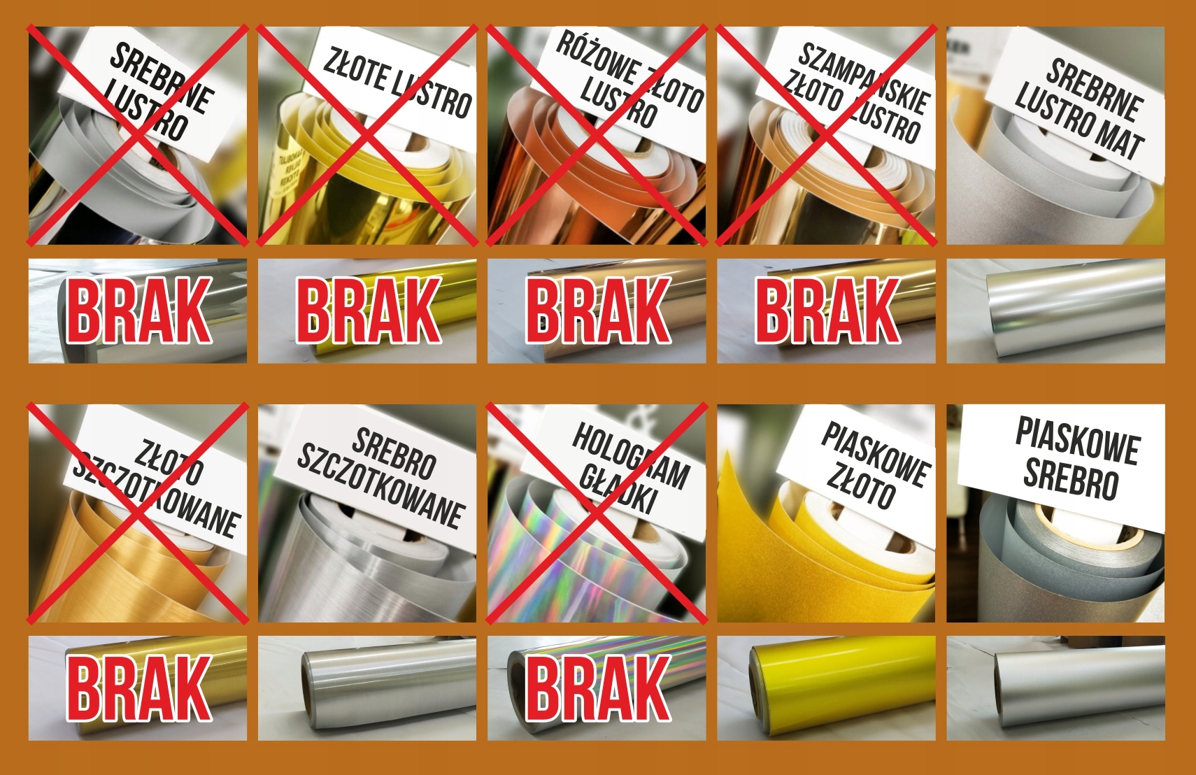 Folia złote srebrne lustro hologram szczotkowana Producent Inna