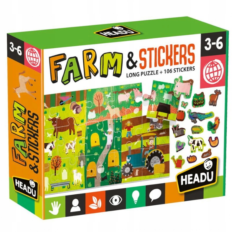 

Headu Długie Puzzle Z Naklejkami Farma 3-6 Lat