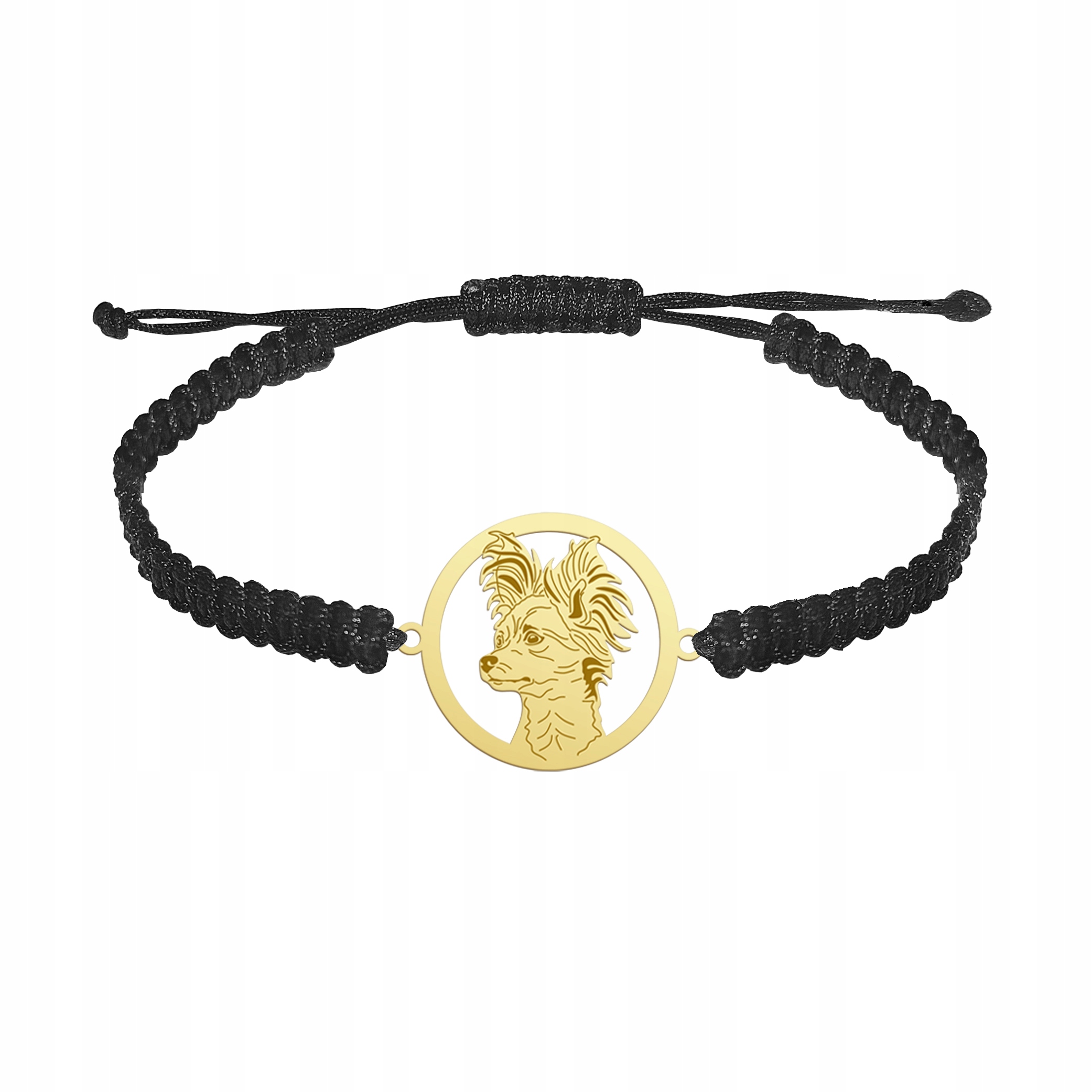 Zlatý náramek s ruským psem Toy 925 Makramé Dárek Šperky Gravírování