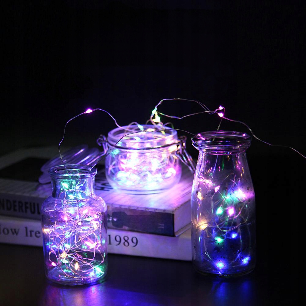 LAMPKI DRUCIKI 100 LED ŚWIATEŁKA NA BATERIE MULTIKOLOR KOLOROWE ŚWIATŁO Długość sznura 10 m