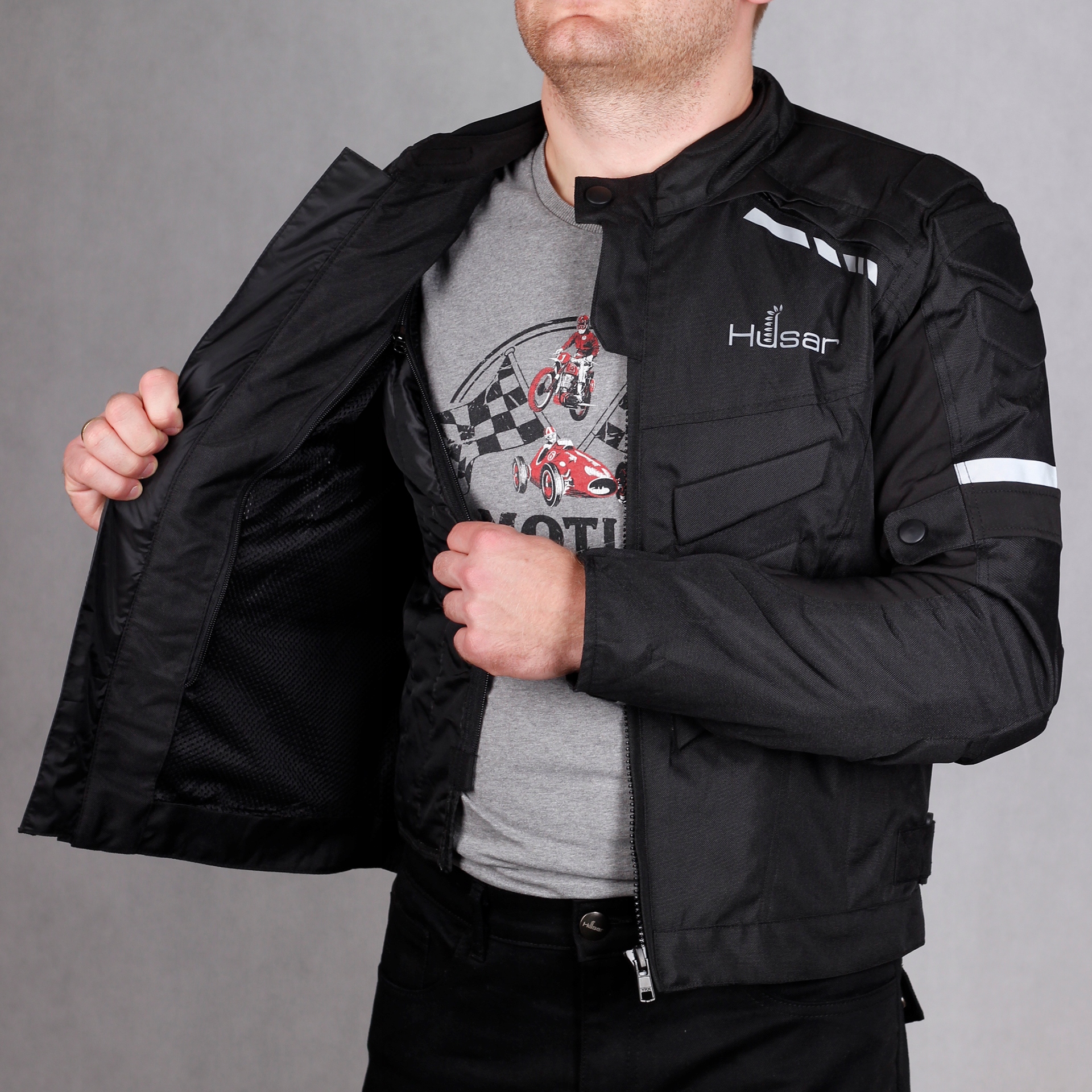 Kurtka motocyklowa HUSAR HORNET męska tekstylna czarna +