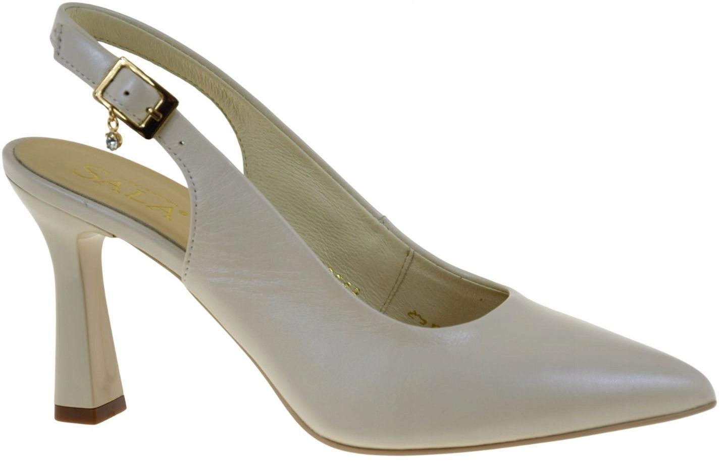 Béžové dámské lodičky slingback kožené na podpatku Sala 20543 Béžová VEL.37