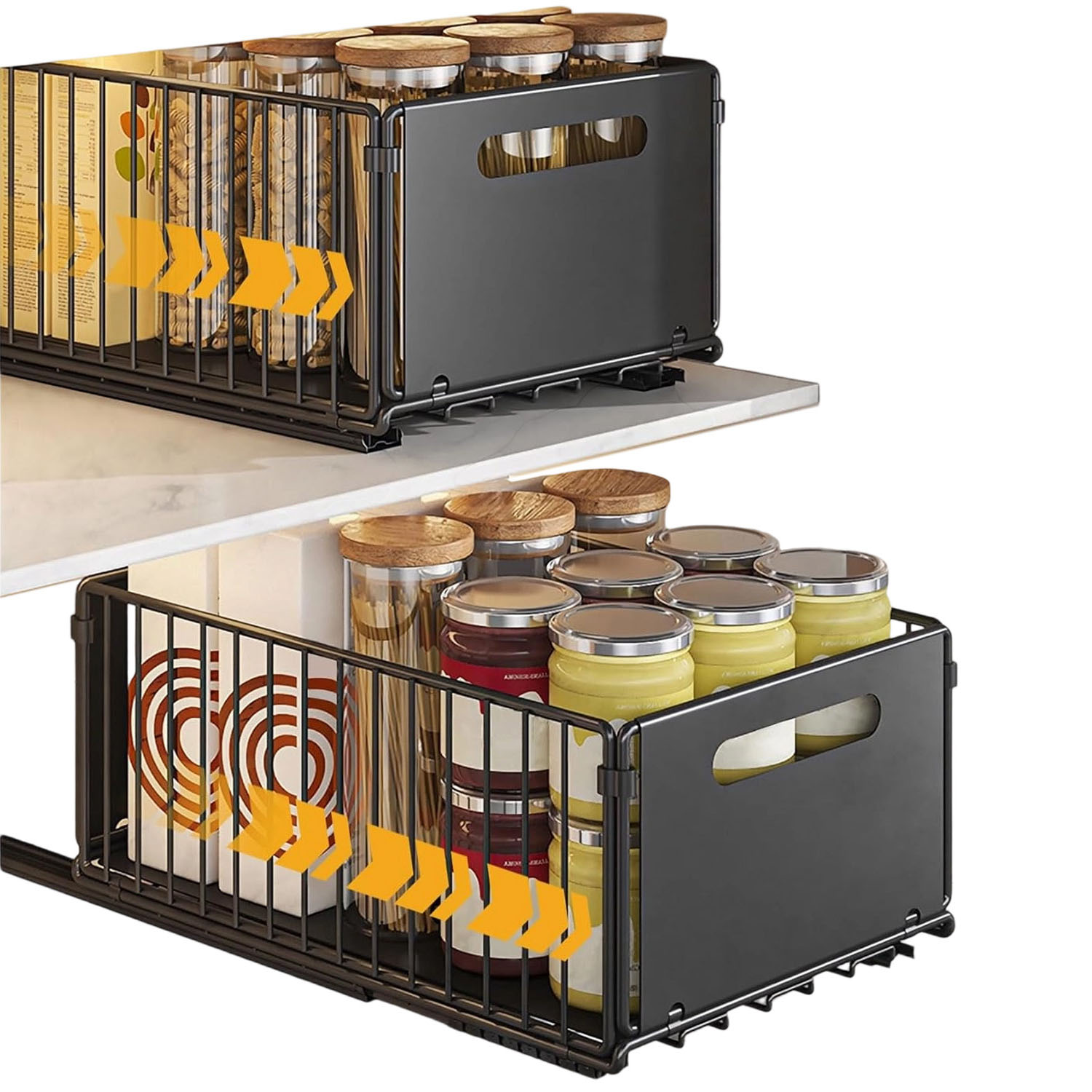 2ks Police typu Push-pull Vysoký výsuvný kuchyňský regál černý 38 x 25 cm