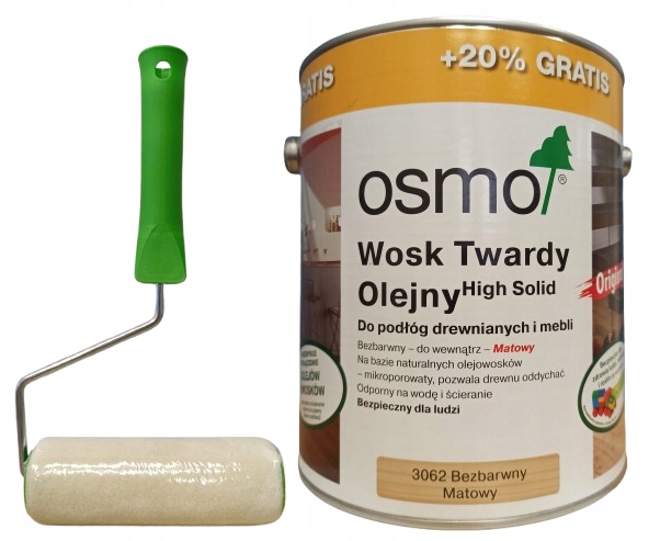 Osmo Wosk Twardy Olejny 3062 Bezbarwny Matowy 3L Wałek Z Rączką
