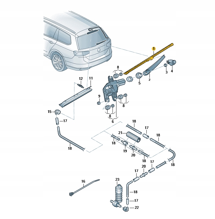 PIÓRO WYCIERACZKI TYŁ PASSAT B8 VARIANT ORYGINAŁ Strona zabudowy tył