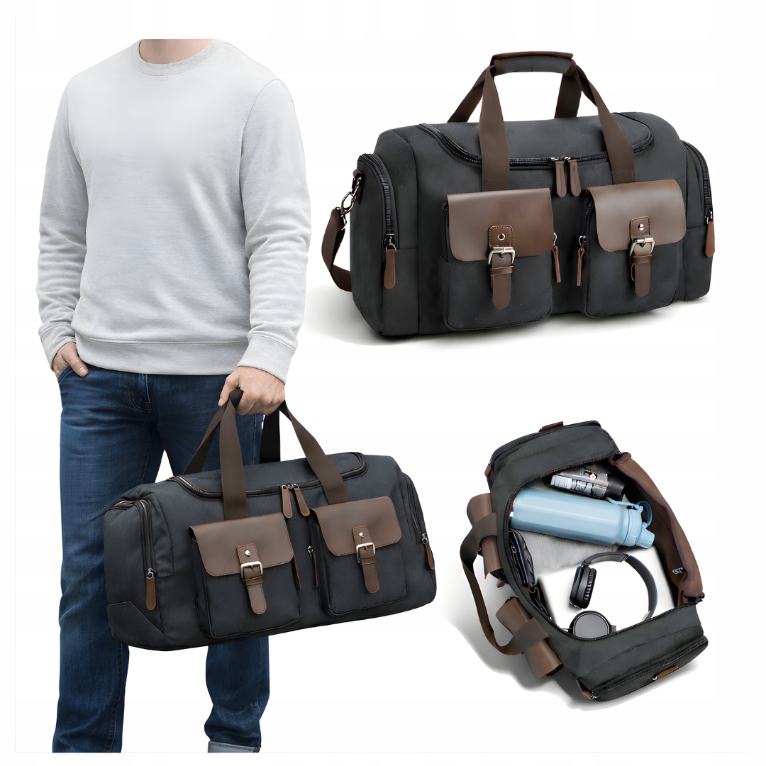Torba Podróżna Sportowa 60x22x29cm 35L Czarna Torby Sportowe Pojemna