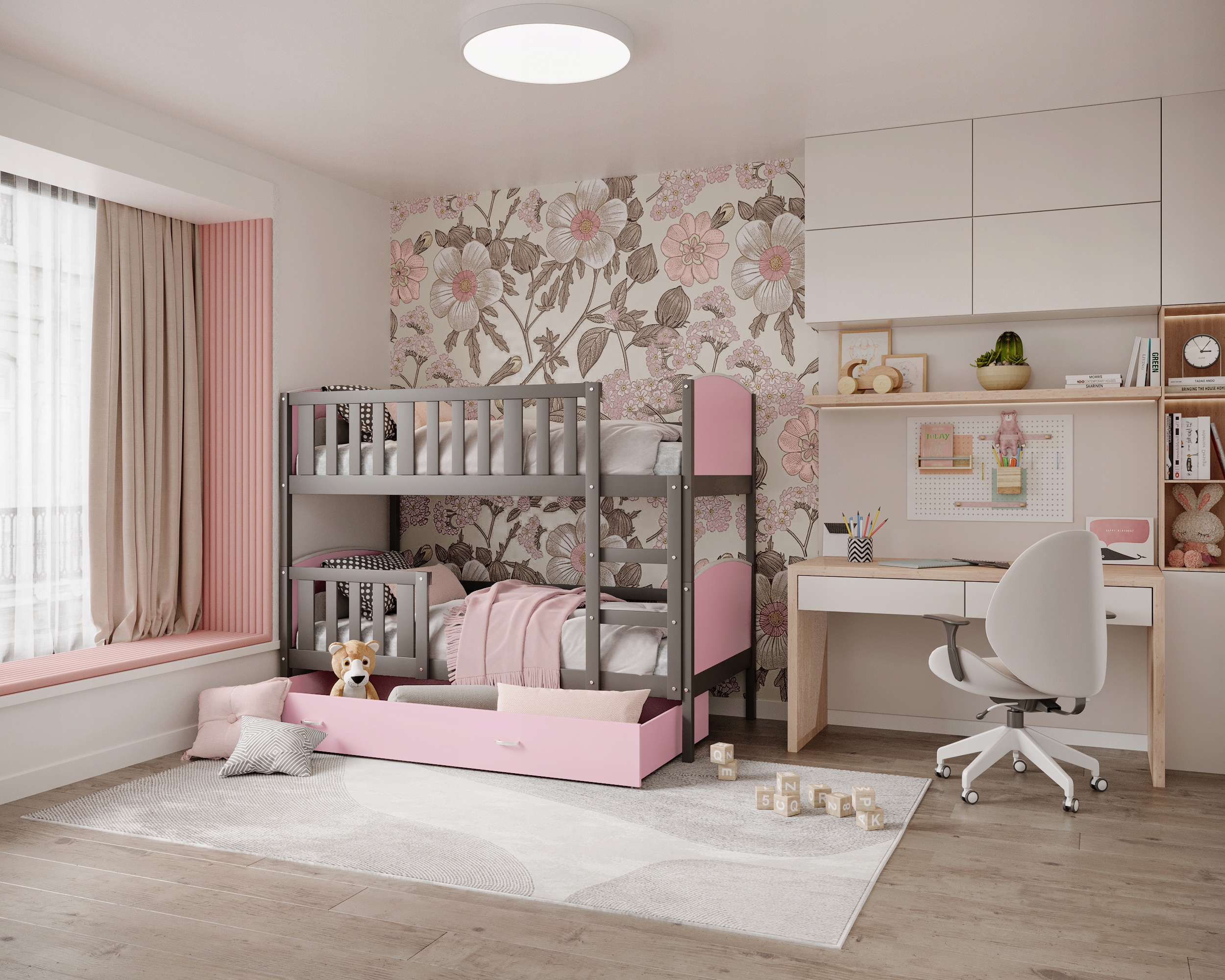 Łóżko piętrowe 190x80 szare białe TAMI Kod producenta P-TAMI-X-080-190-SZA-BIA-BIA-MP-SF