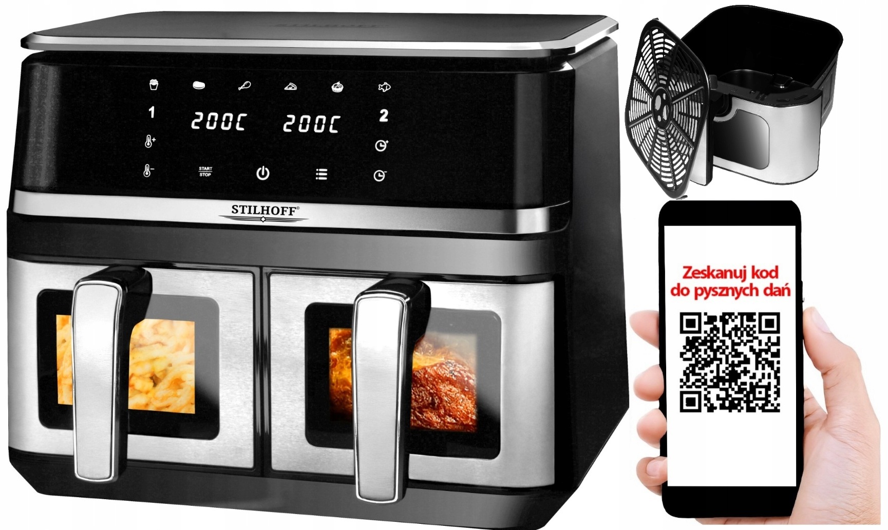 Horkovzdušná fritéza Air Fryer Stilhoff 8,2L dvoukomorová velká