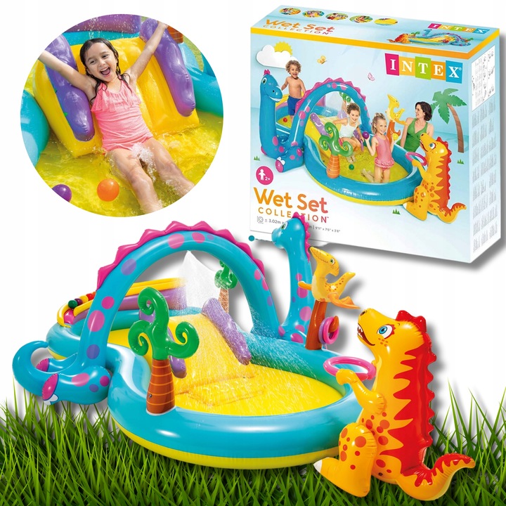 Nafukovací Bazén S Okrúhlym Ihriskom Veľká Šmýkačka Pre Deti, Dinosaury