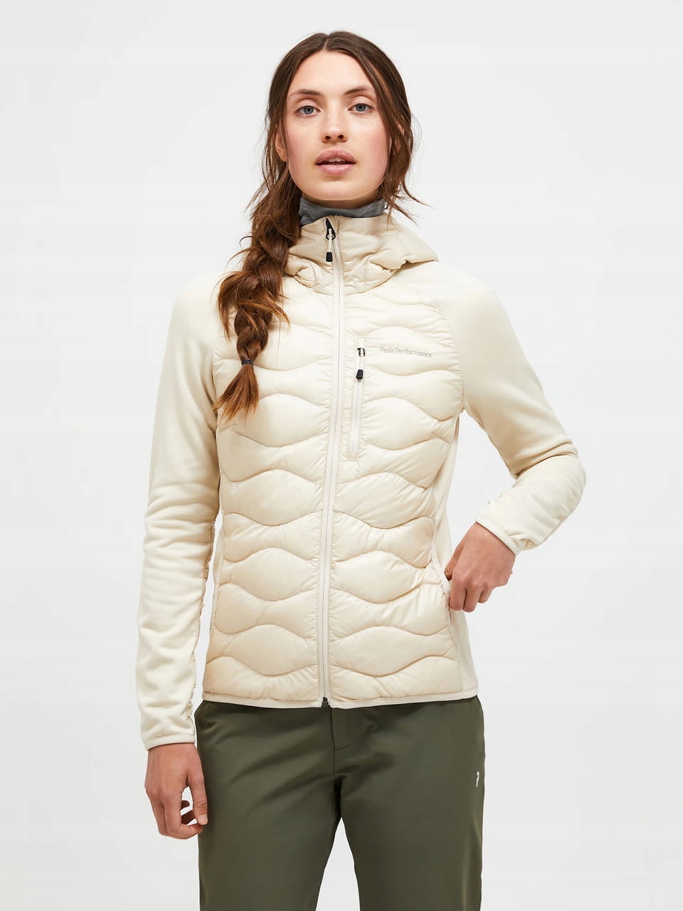 Peak Performance Dámská bunda Helium Down Hybrid Hood Sand Fog S