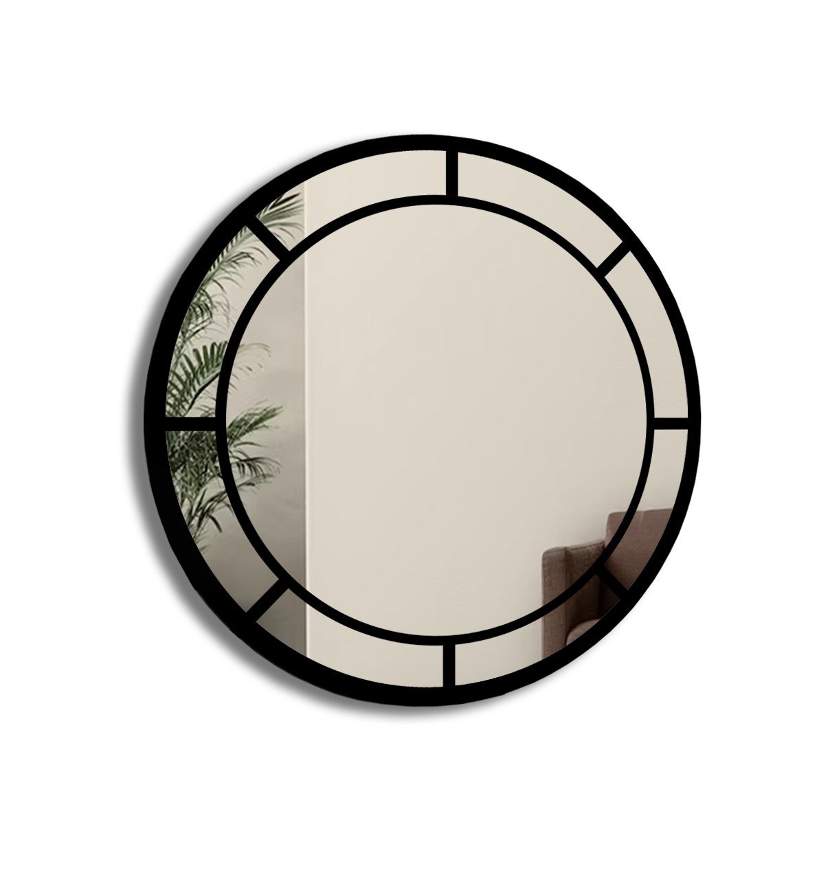 Zrcadlo kulaté Mona v černém rámu mdf s příčkami ve stylu loft Fi 100 cm