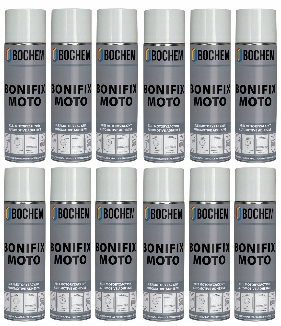 Klej Bonifix Moto (12 Sztuk) Do Podsufitki Samochodowej W Spray Mocny 500ML