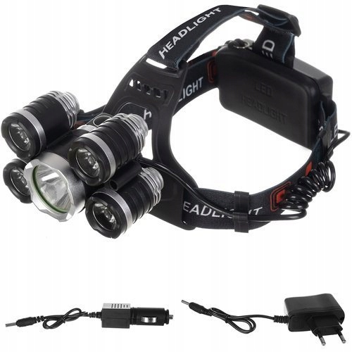 

Mocna Latarka Czołowa 5 x Led T6 Cree Czołówka Aku