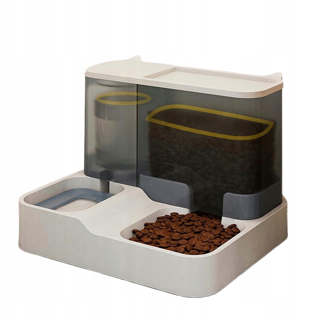 Levně Automatický Podavač Krmiva A Vody Šedá Miska Pro Kočky 2,8 L+1 L