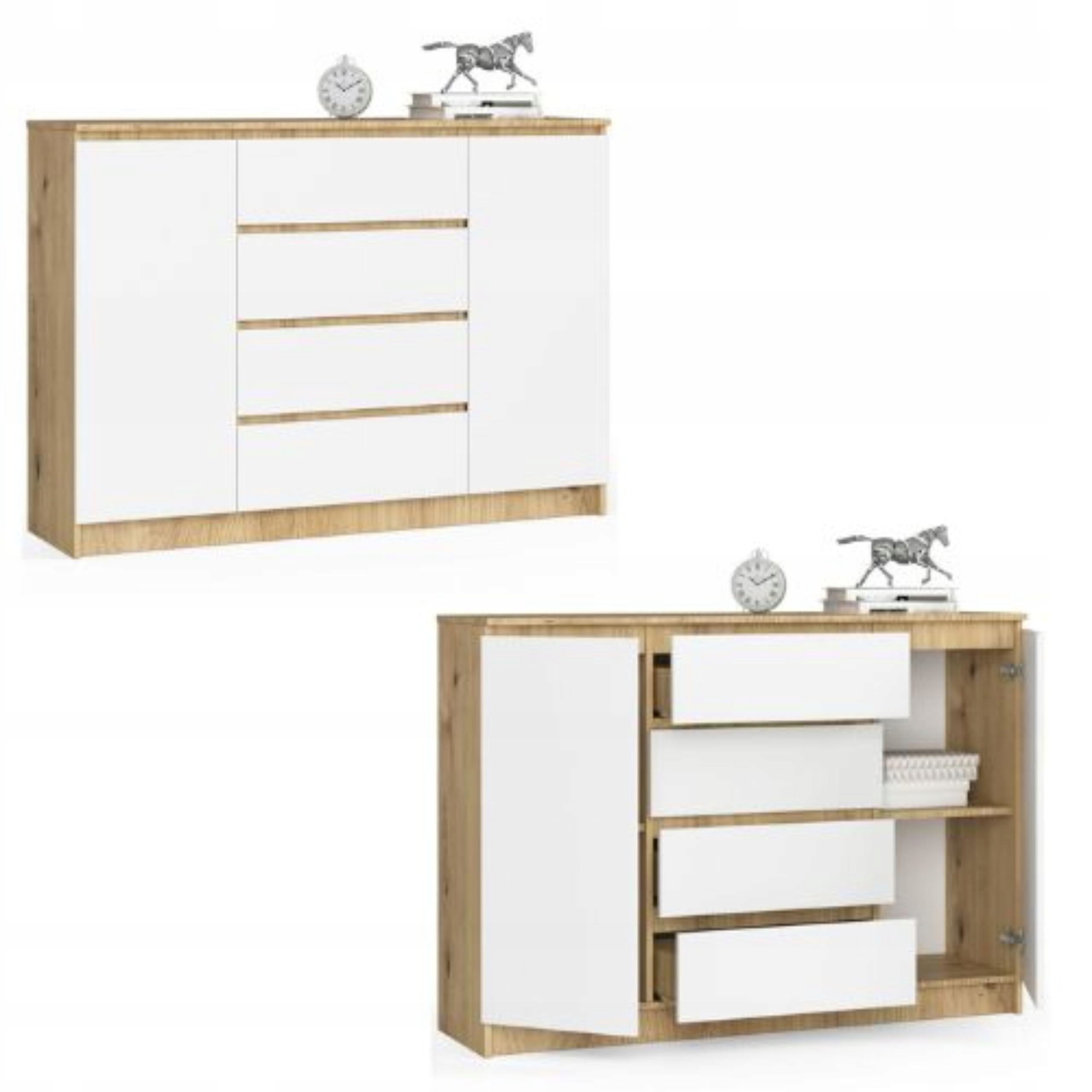 Komoda, skrinka K140 2, 4 zásuvky, artisan-biela Akd