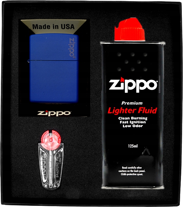 Zestaw ZIPPO Zapalniczka ROYAL BLUE MATTE LOGO prezentowy*nr1