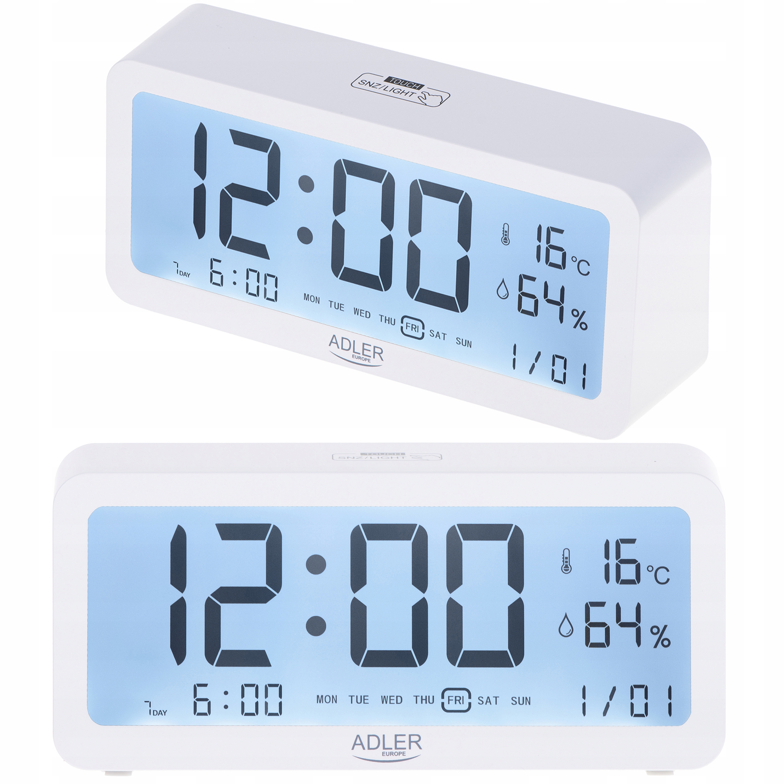 ZEGAR BUDZIK ALARM DUŻY WYŚWIETLACZ TERMOMETR LCD