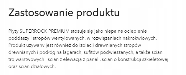 WEŁNA SKALNA SUPERROCK PREMIUM 0,034 GR 20 CM Jednostka sprzedaży m2