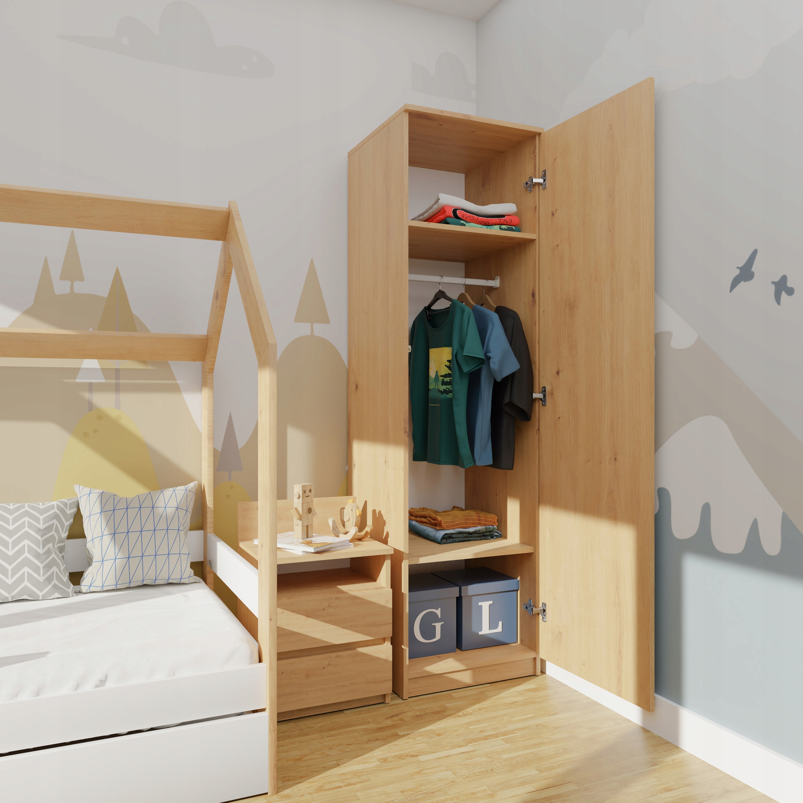 SZAFA GARDEROBA DRZWI PÓŁKI SD-50 DĄB ARTISAN Szerokość mebla 50 cm