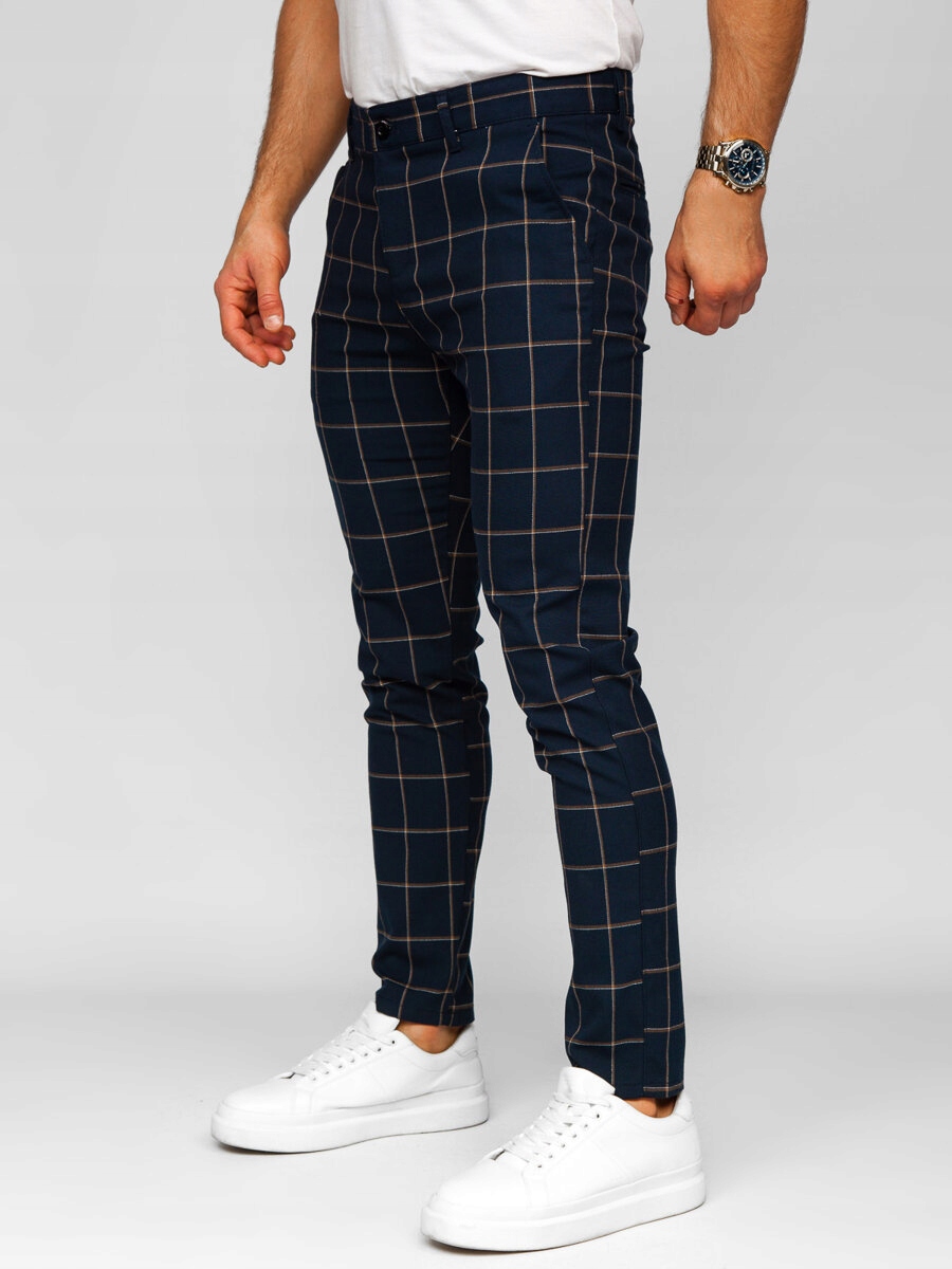 Pánské Kostkované Chino Kalhoty Tmavě Modré 184177 DENLEY_31/M