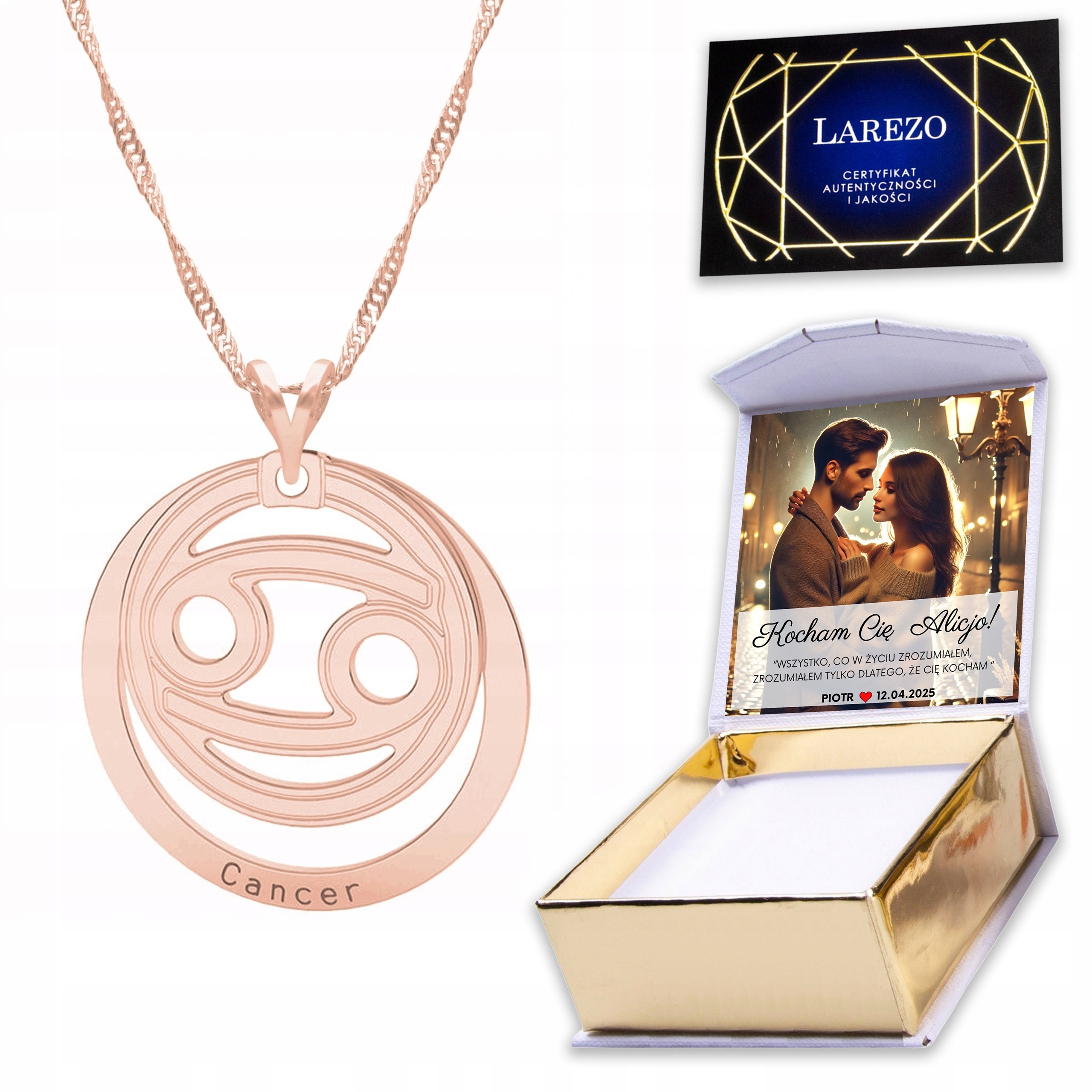Pozlacený náhrdelník 925 Znamení Zvěrokruhu Rak Cancer s zvěrokruhem pro raka Potisk
