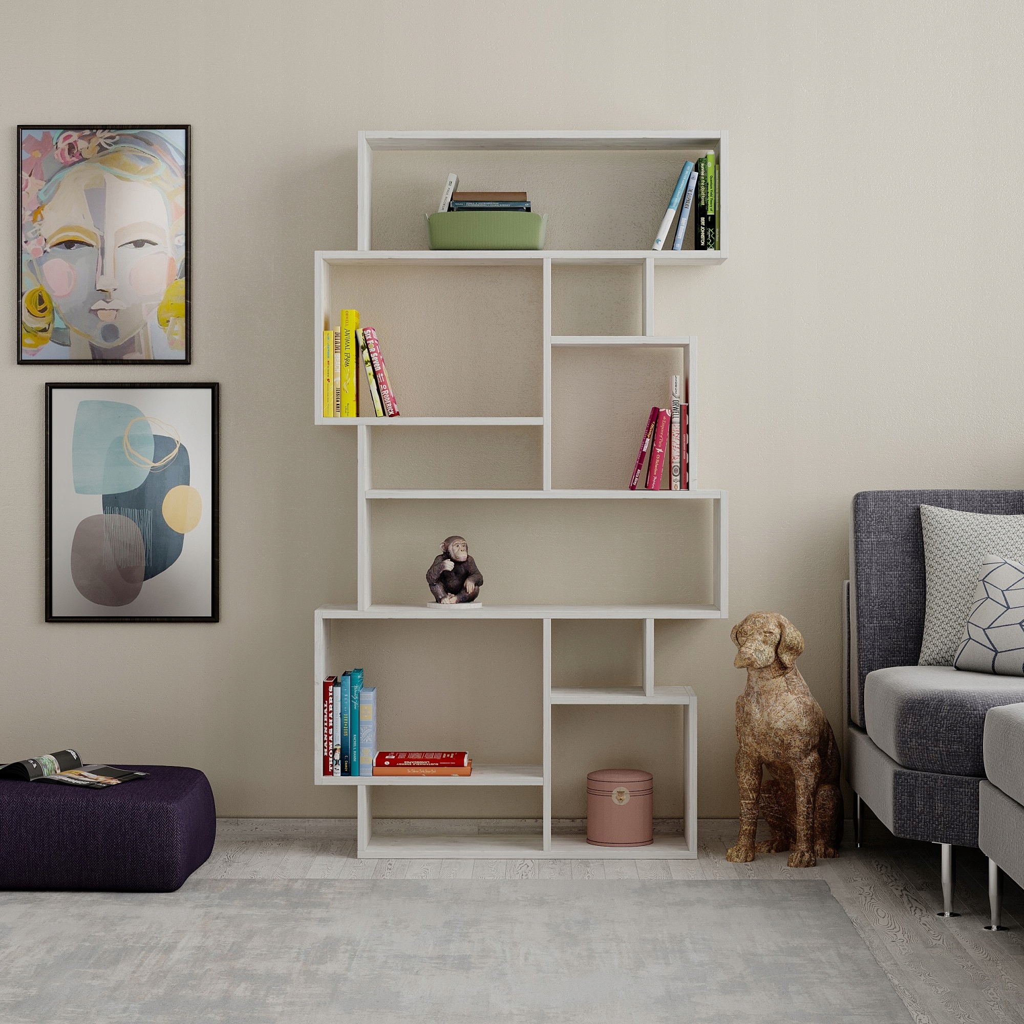 Knižnica Houseland Karmato starobylá biela