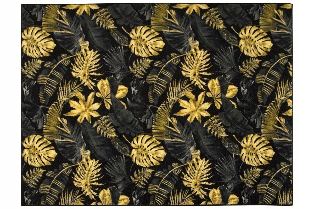 Dywan W Liście Monstery Palmy Do Salonu Czarno Złoty Na Wymiar 250x400 cm