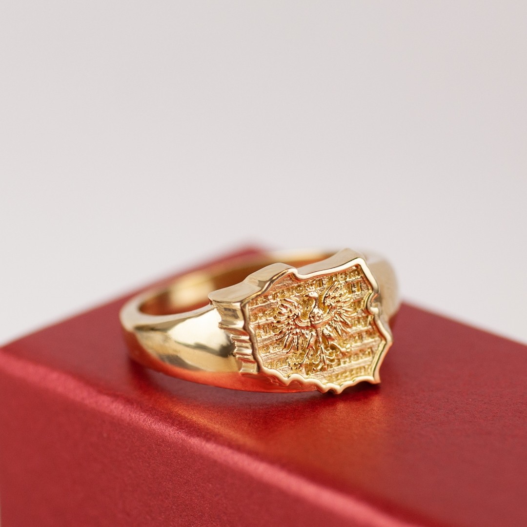 Zlatý Prsten S Orlem Orel Polský 585 Gravírování