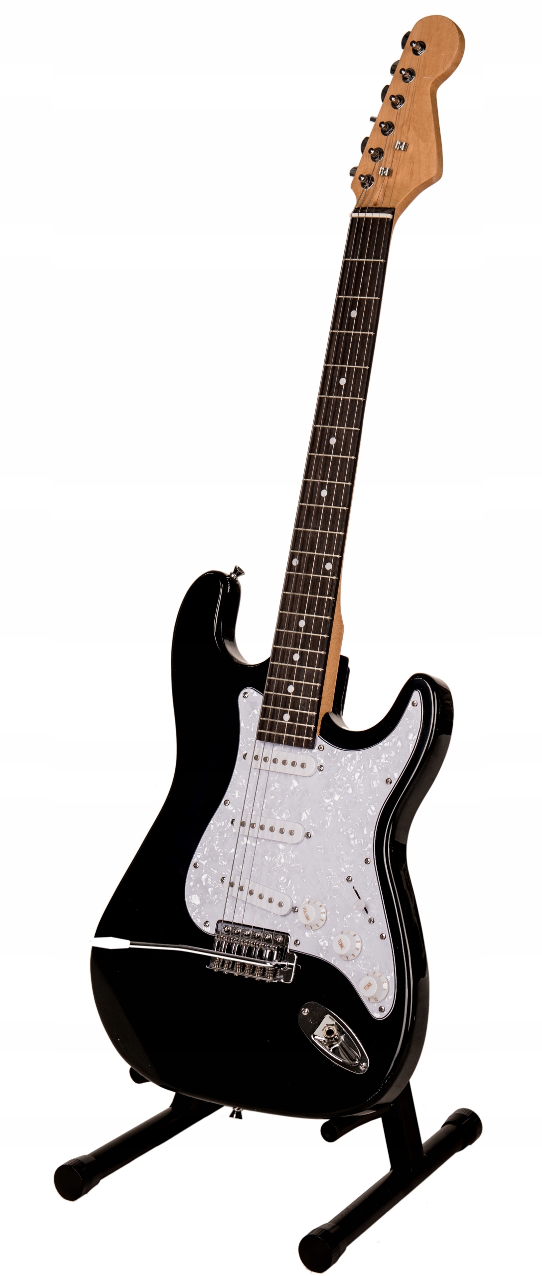 GITARA ELEKTRYCZNA TYPU STRATOCASTER FRONTIER E-10 + WZMACNIACZ CZARNA Marka inna