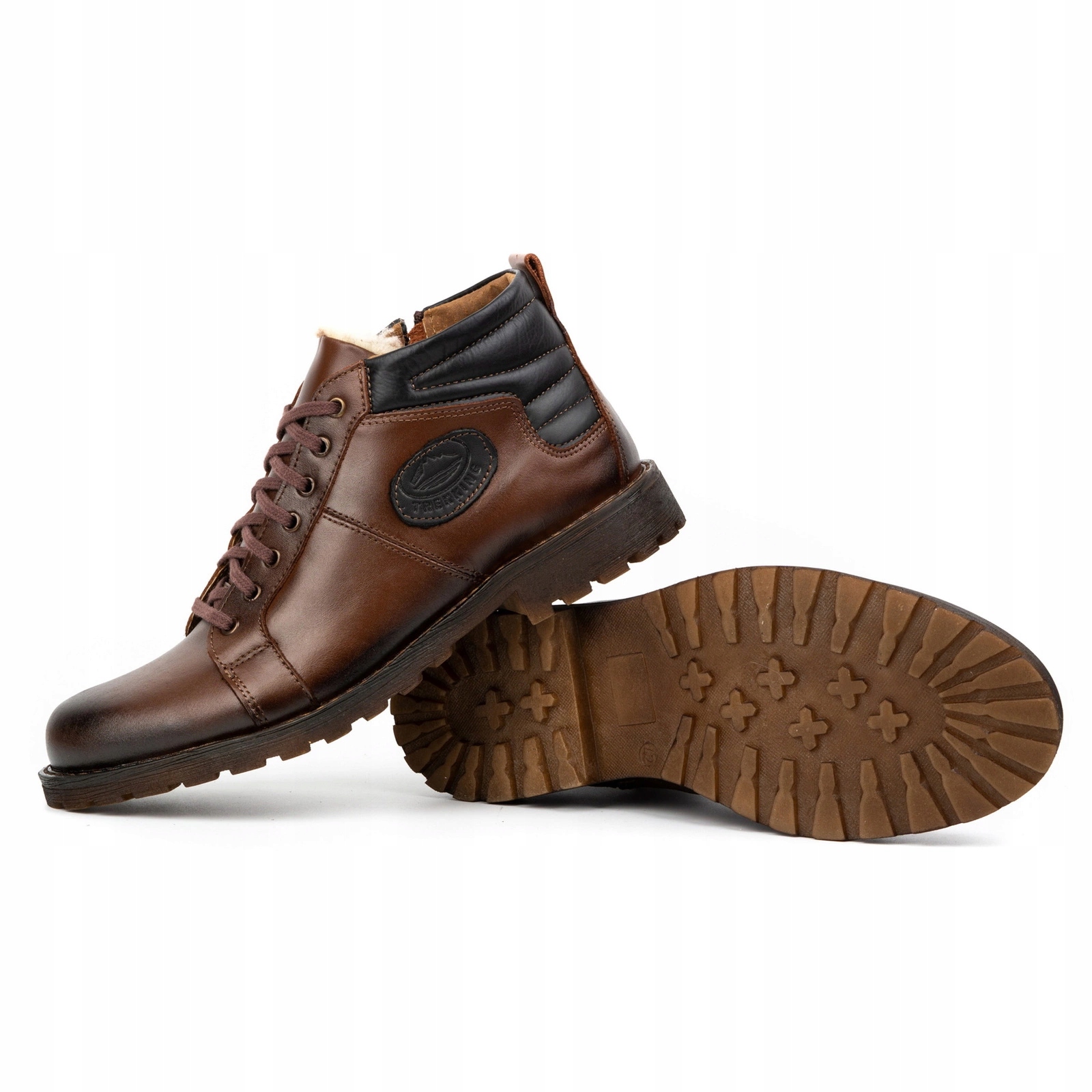 Buty męskie skórzane zimowe 865MP brązowe 48 Wzór dominujący bez wzoru