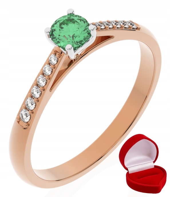 Zlatý Prstýnek 585 14k Smaragd 0,24 ct Růžové Zlato R7