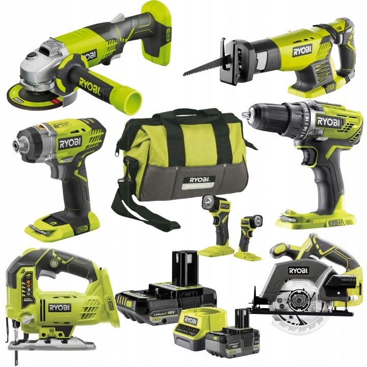 Ryobi Sada nářadí Combo 7 prvků taška nabíječka 3 x baterie