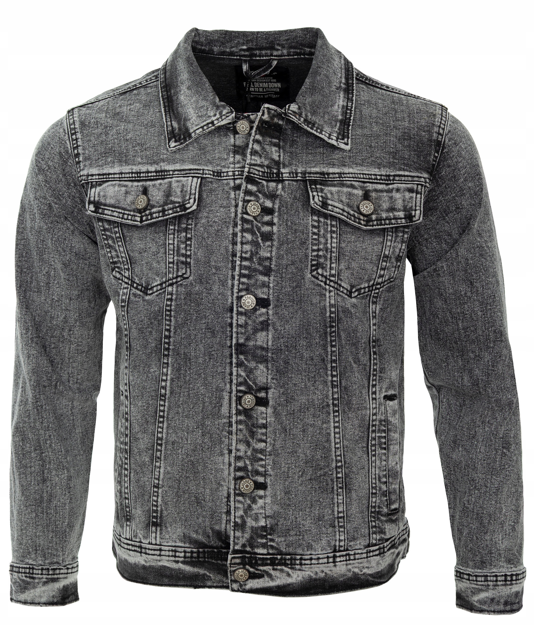 Katana pánská džínová bunda na podzim Klasický střih Šedá Knoflíky Vel XXL