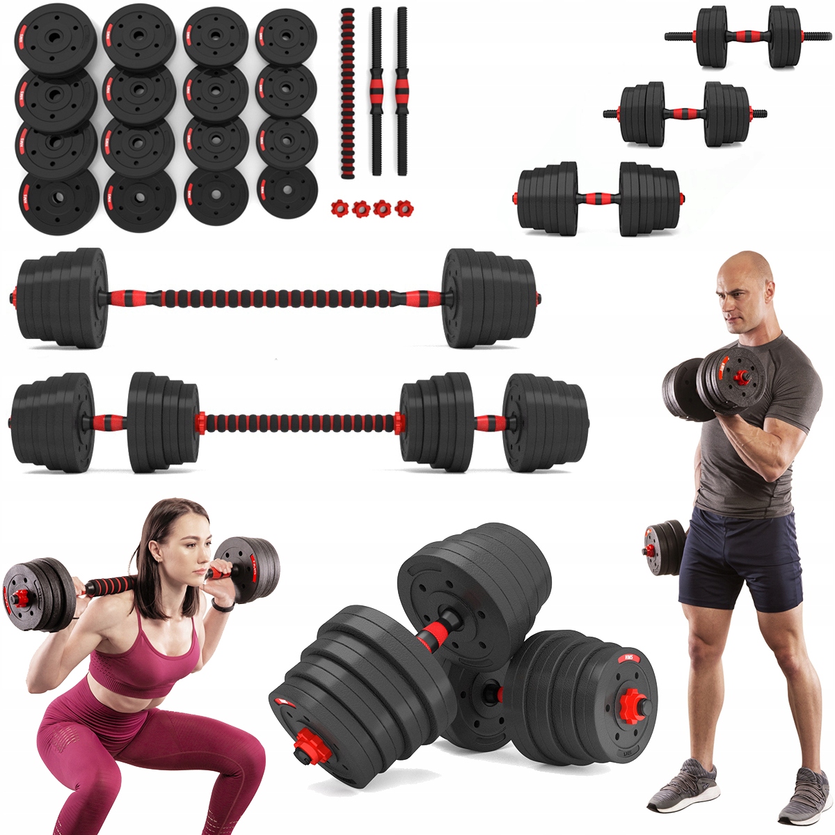 ZESTAW TRENINGOWY HANTLE SZTANGA OBCIĄŻENIE 30 KG