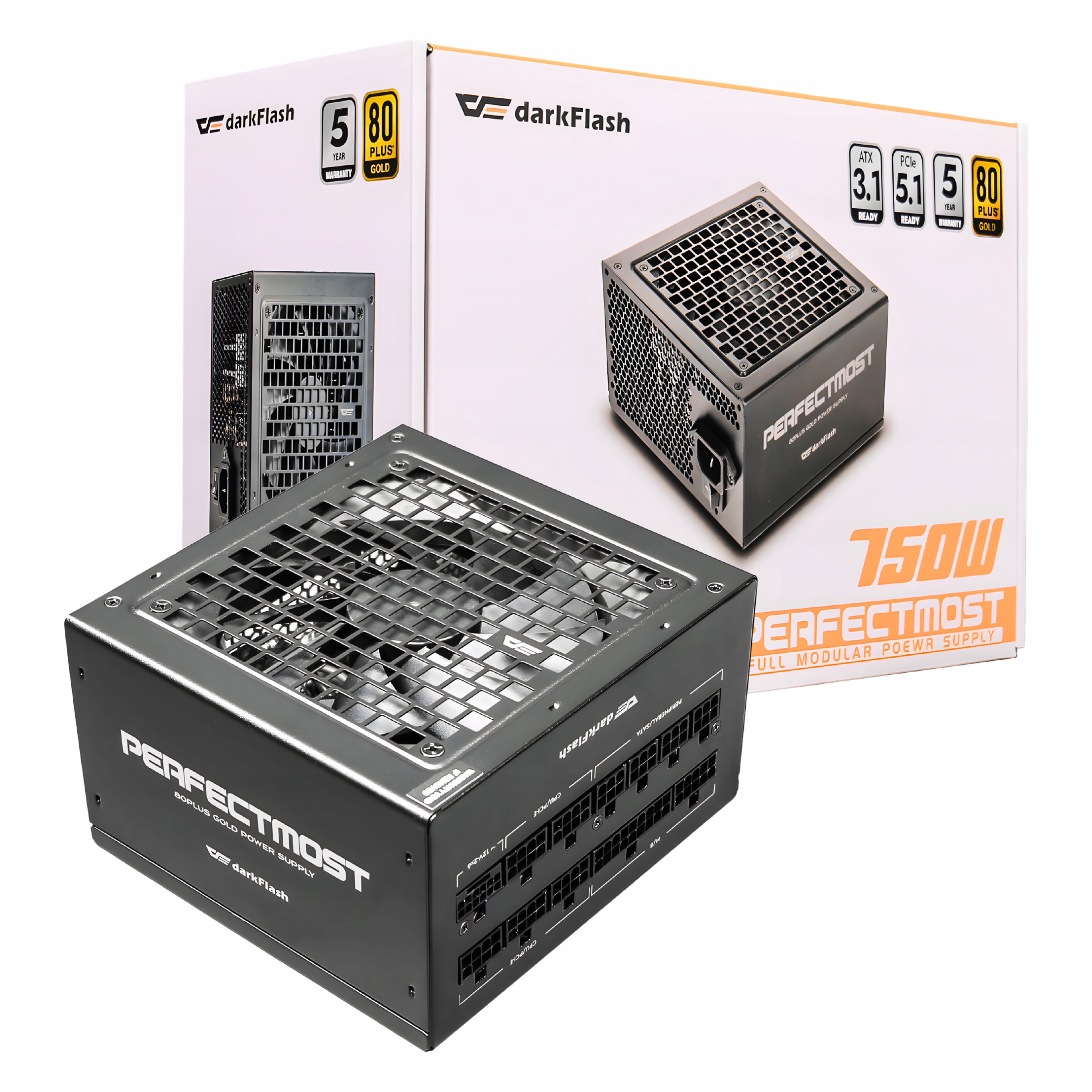 Zasilacz komputerowy darkFlash modularny Pmt 80 Plus Gold 750W Atx