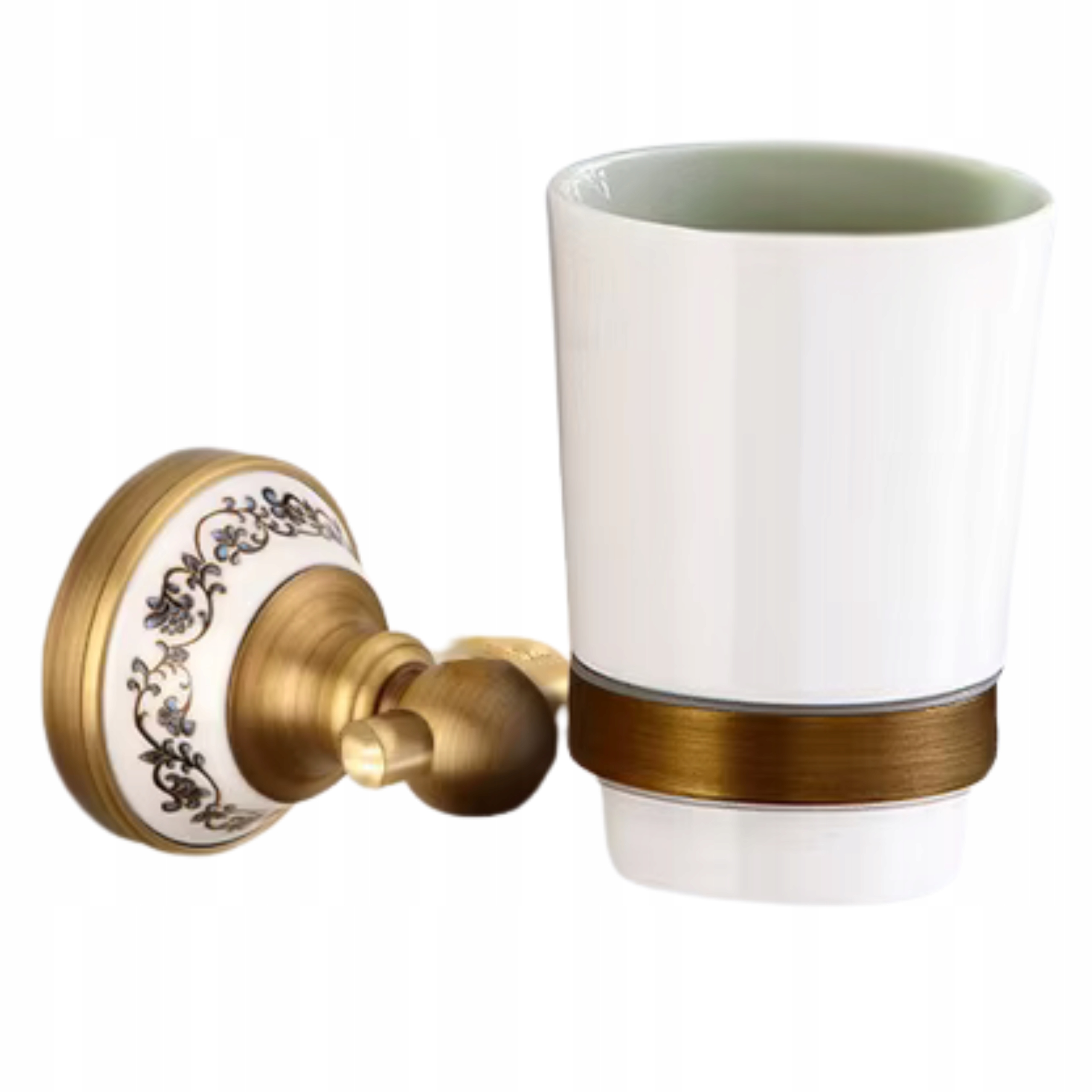 Držák Do Koupelny S Kelímkem Na Kartáčky Nástěnný, Mosazný, Retro Styl