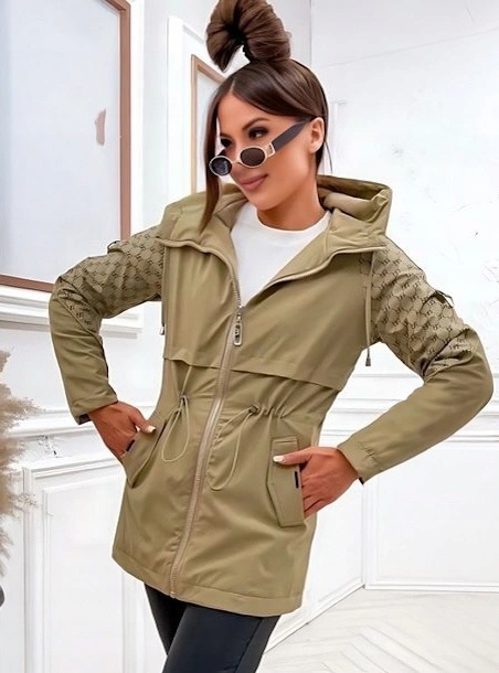 Tenká Bunda Kapuce KK60412 Písková, Velikost M (38)