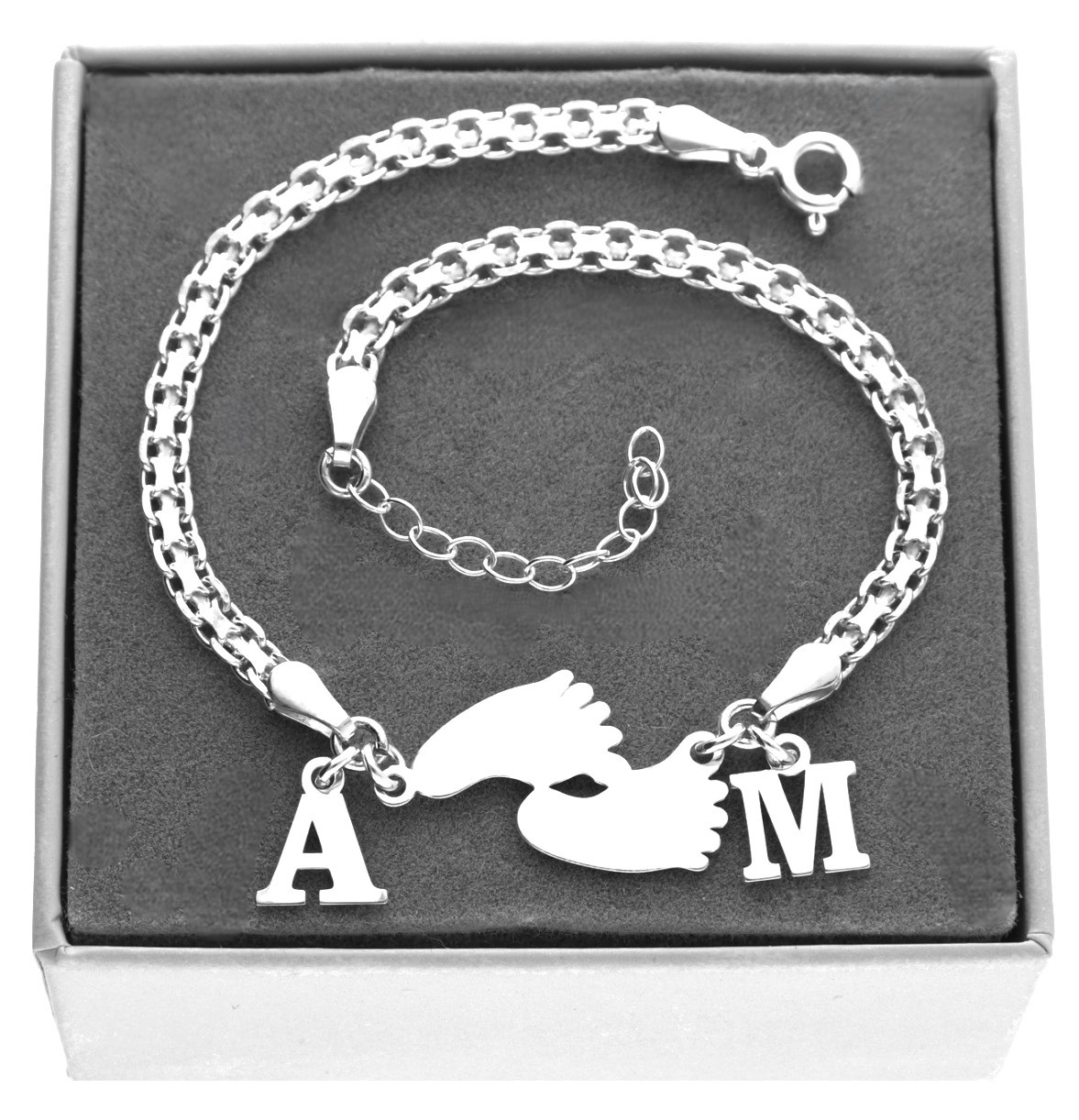 Stříbrný náramek Nožky S Nožičkami libovolné Písmenka písmenko Gravírování 925
