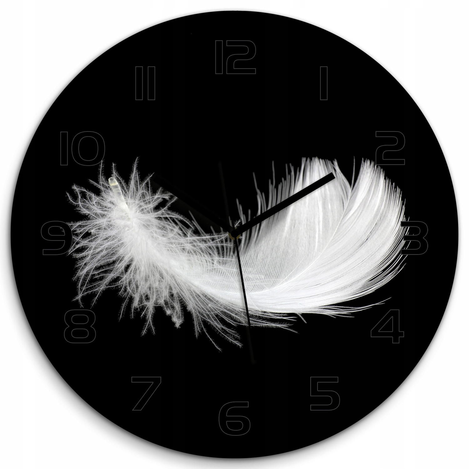 

Duży okrągły szklany zegar ścienny Piórko fi 60 cm