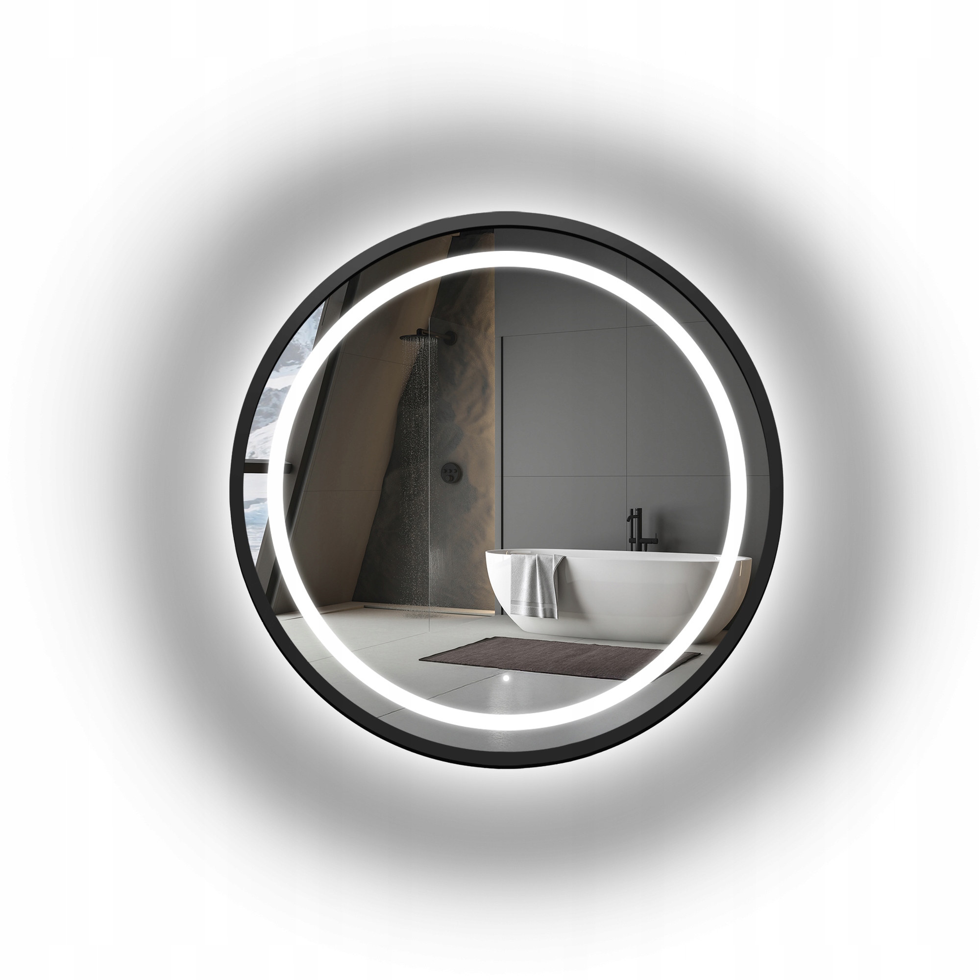 Zrcadlo kulaté pískované v černém rámu s Led podsvícením Laura Fi 93