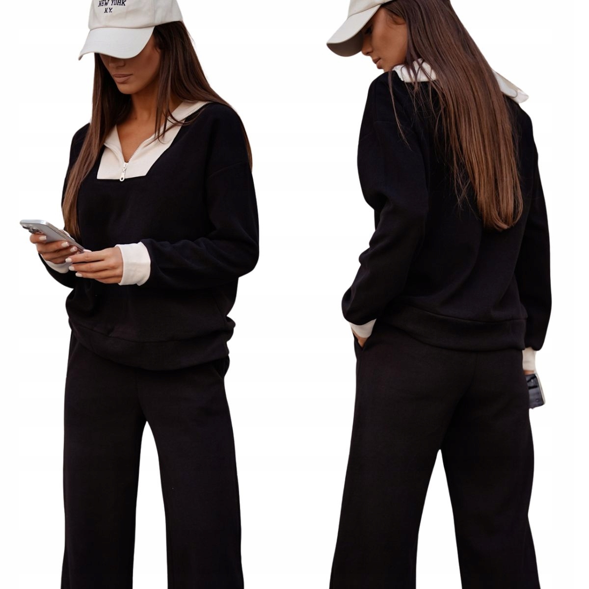 Teplákovka bavlněná mikina s vysokým rolákem a zipem a volnými kalhotami VE107 L