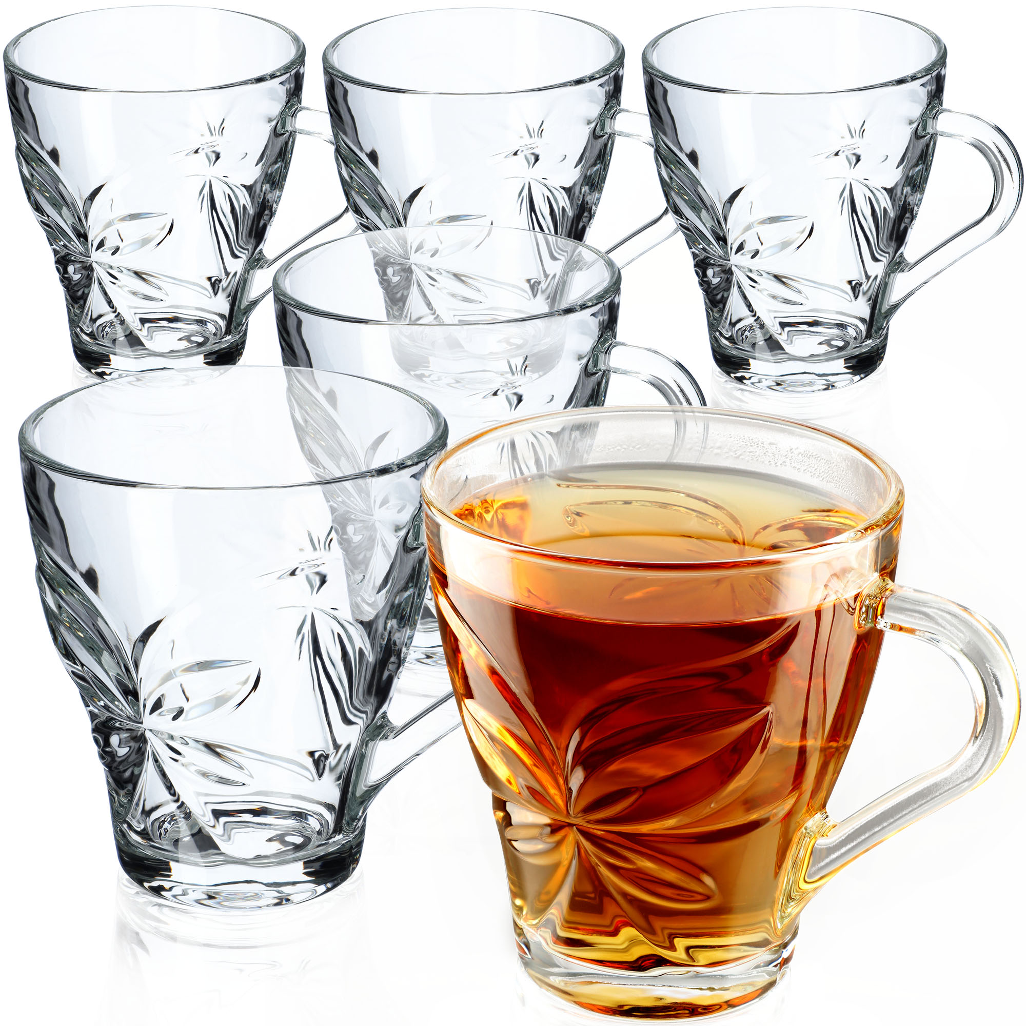 6x SZKLANKI DO HERBATY KAWY 250ml NAPOJÓW ZESTAW KUBEK Z UCHEM WZÓR