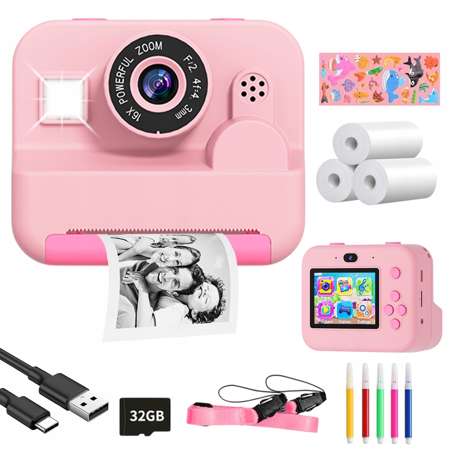 Instantní Fotoaparát Pro Děti Termální Tiskárna S 32GB Kartou 3 Role
