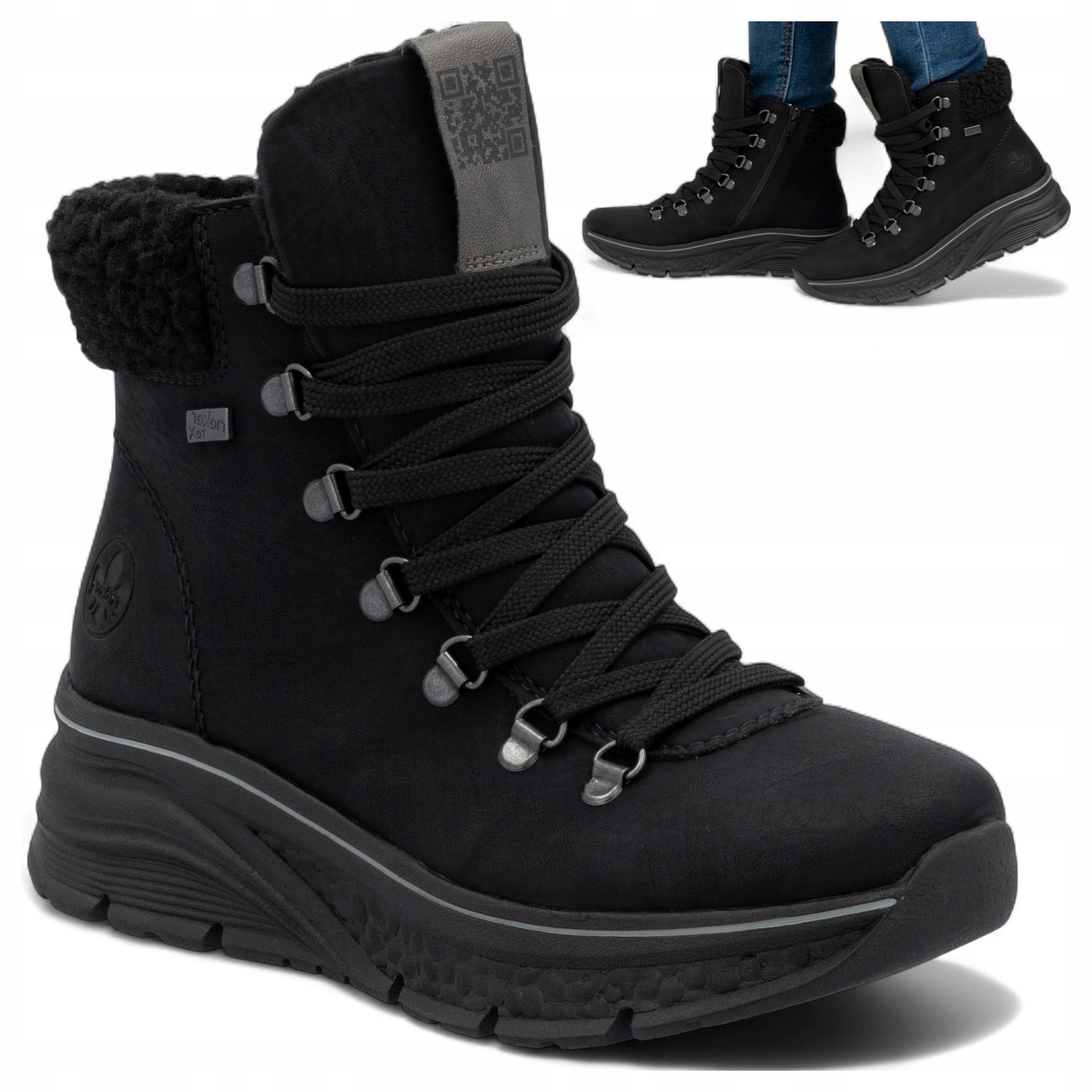 Rieker 38 Dámské teplé zimní sněhule se šněrováním na platformě, módní