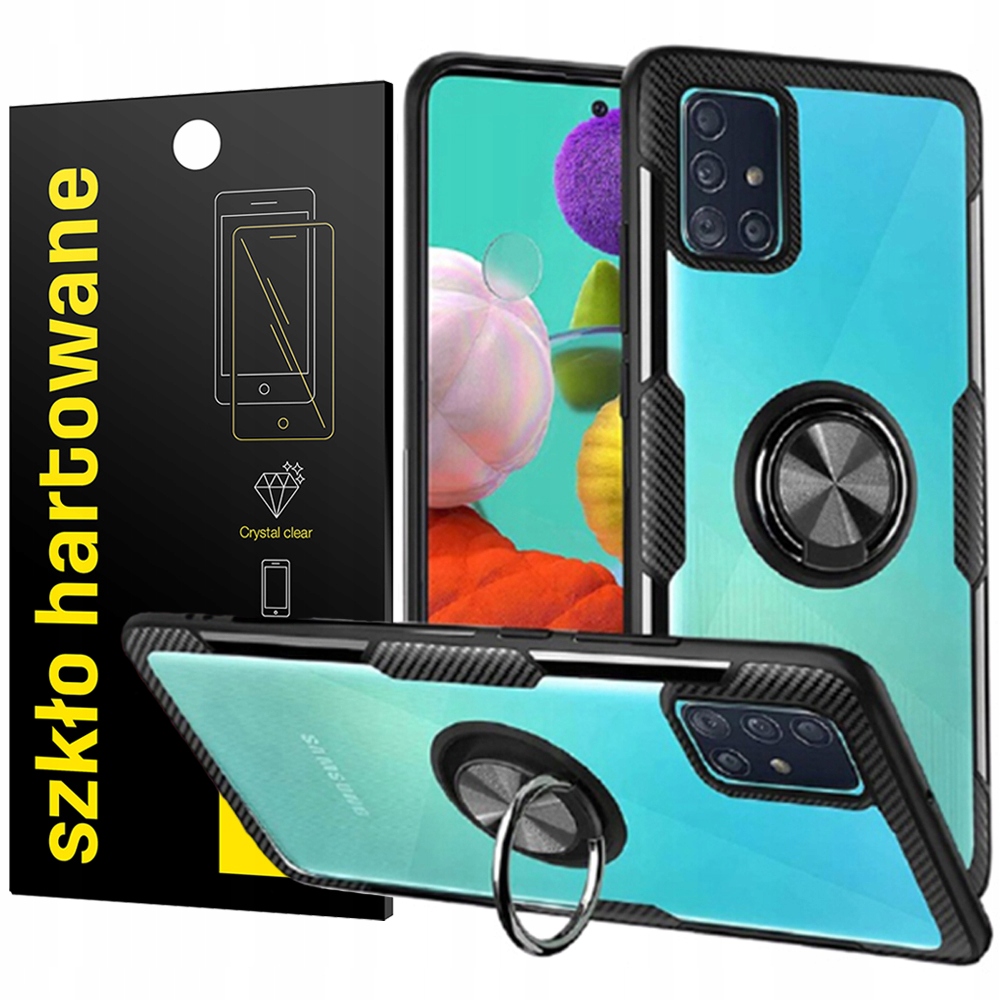 

Etui Ring Holder Obudowa Do Galaxy A71+PEŁNE Szkło