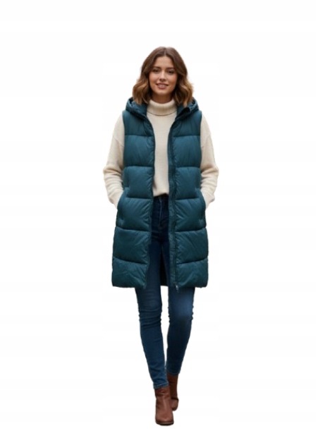 Cream Zimní Péřová Vesta S Kapucí Zelená L K2I