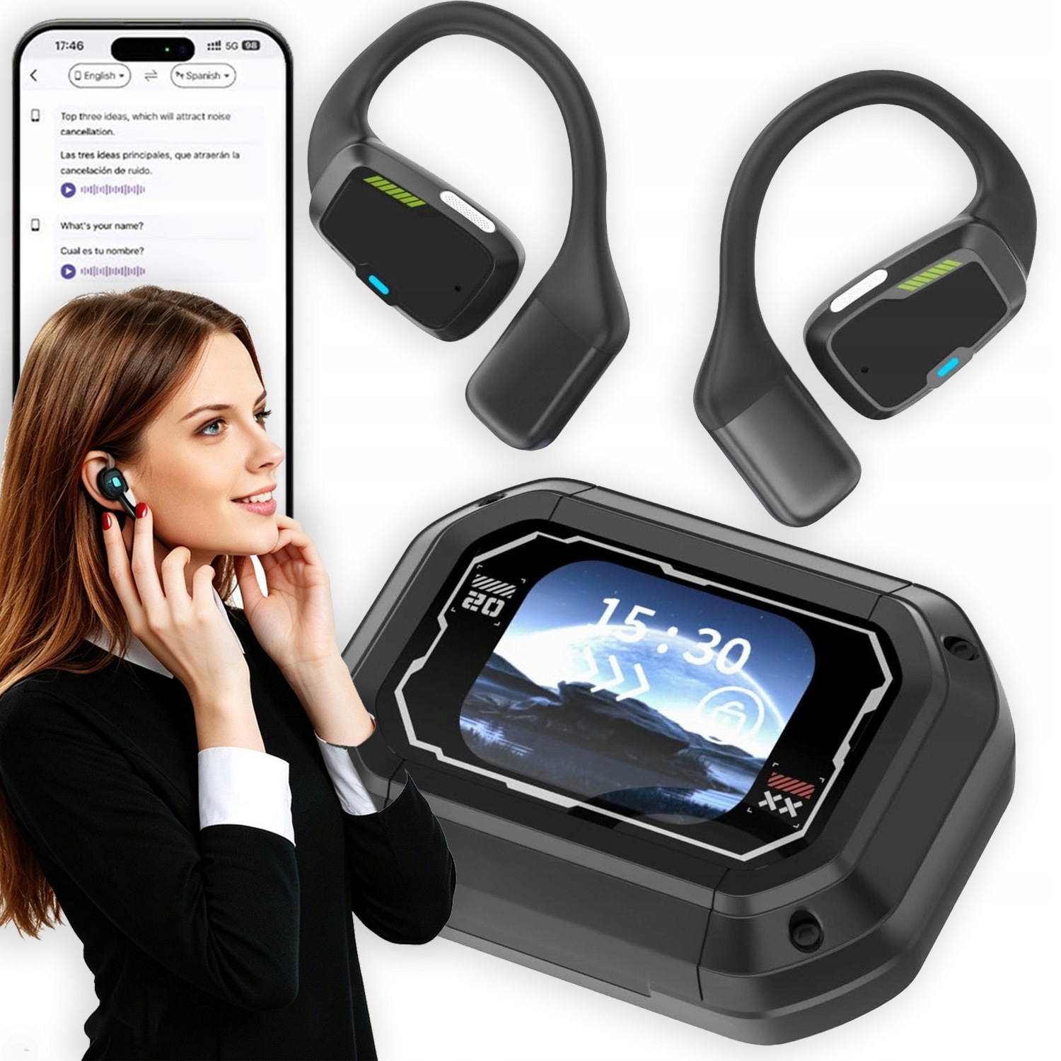 Multifunkční Překladač 135 Jazyků Sluchátka Bluetooth 600 mAh