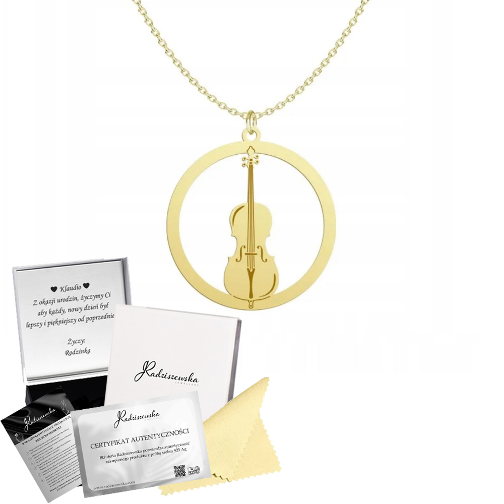 Zlatý náhrdelník Violoncello Řetízek 925 Dárek Šperky Gravírování Bonus